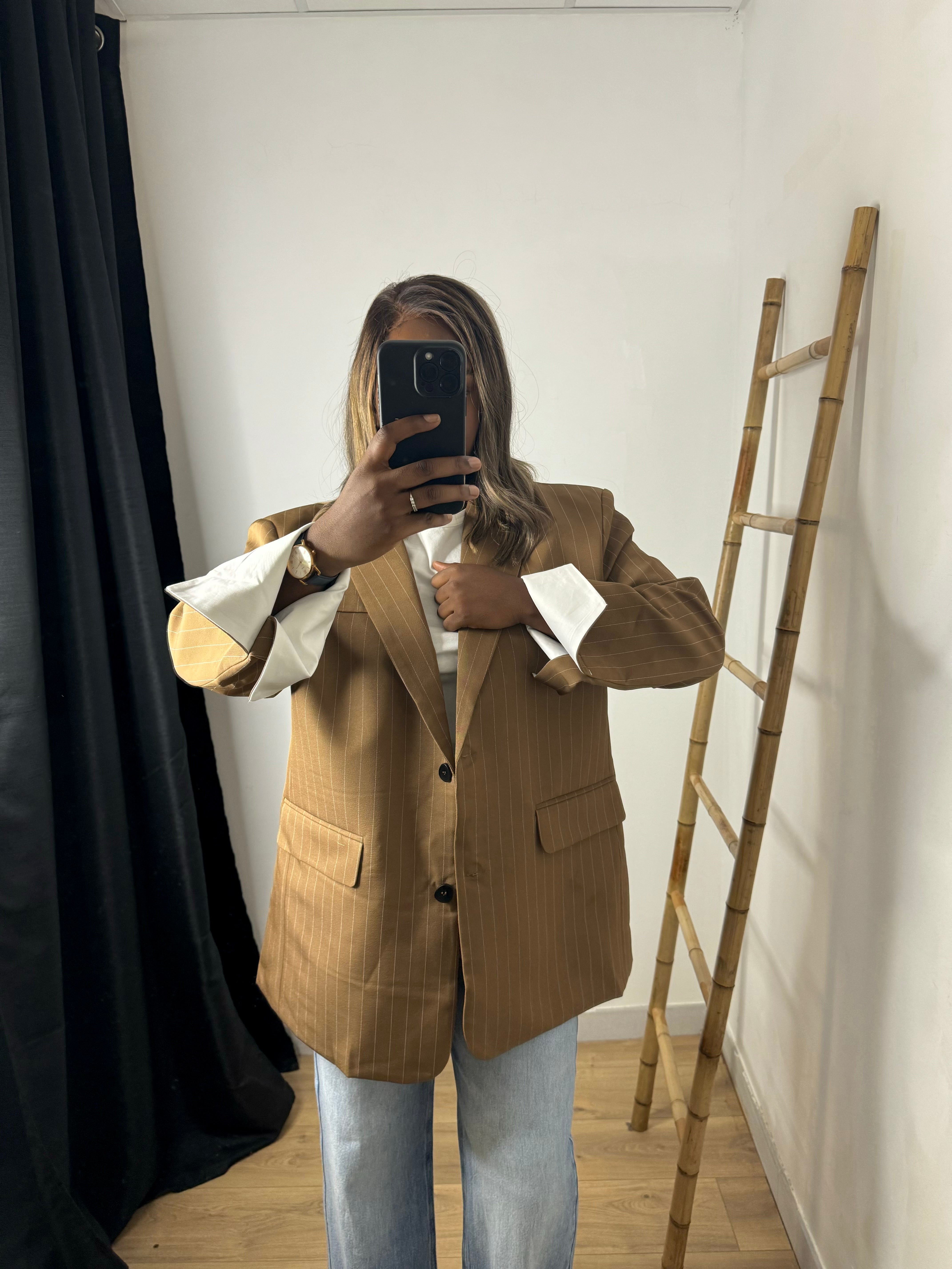 Blazer oversize rayures à Revers