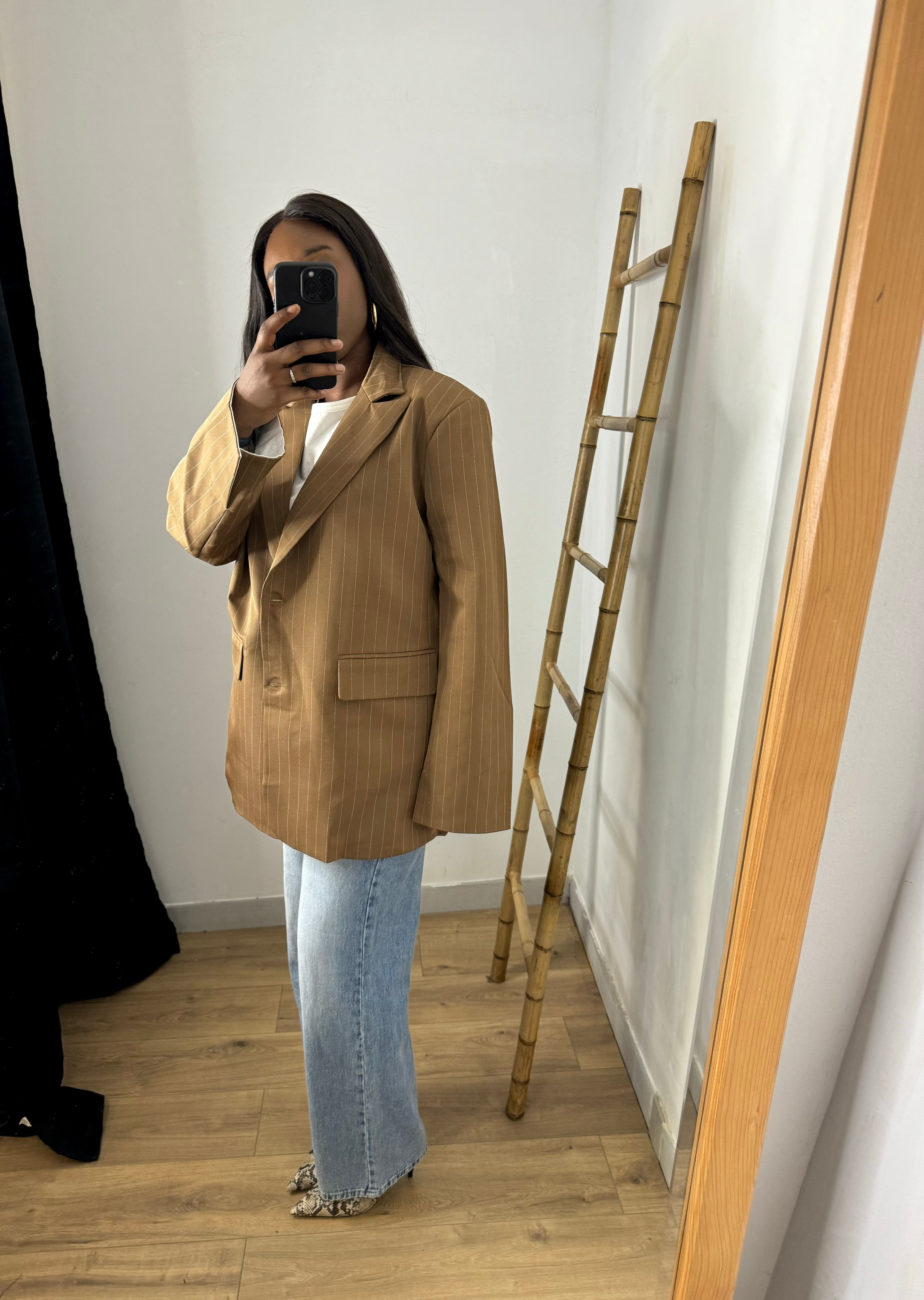 Blazer oversize rayures à Revers